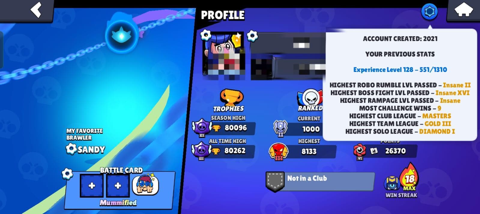 Brawl Stars account 80k trofeeën 252 skins